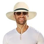 Men Wide Brim Straw Hat,Man Summer Beach Sun Hat UPF50+, Sun - Protected Straw Hats for Men, Beige, One Size