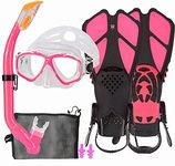 Kids Snorkel Set with Fins, Snorkel Fins Mask Set for Kids Children Snorkeling Gear with Flippers Anti Leak, Youth Snorkel Fins Set Diving Scuba Mask, Junior Kids Snorkel Set Tempered Glass, 5-12 YRS