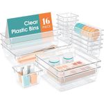 RUBOXA 16 Pcs Storage Organizer Set | Kitchen Organizer | Makeup Tray | Desk Drawer Dividers | Multi-Purpose Stationery Organizer Set | Transparent