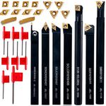 Lathe Threading-Tool Bit Set 21pcs - 7pcs 3/8" Turning Holder Boring Bars / 14pcs Indexable Carbide Inserts Golden CCMT060204 DCMT070204 11IR A60 MGMN200-G for Lathe Tools Cutting Tool