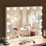 Hansong Hollywood Vanity Mirror Large Lighted Makeup Mirror with 14 Bulbs & 3 Lighting Modes Dressing Table Mirror For Bedroom Dressing Room