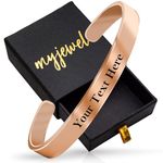 Myjewel Personalized Gold-Plated Stainless-Steel Cuff Bracelet with Free Custom Inspirational Text Engrave Name Mantra Text Minimalist Bracelet for Men & Women (8MM Rose Gold)