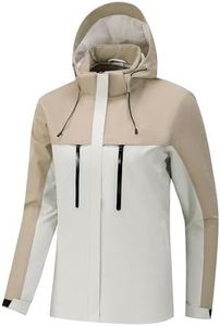 jekewolawang Women's Waterproof Windproof Jacket with Hood Lightweight Zip-Up Jacket (US, Alpha, Large, Regular, Regular, Light khaki/ivory)