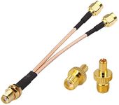 3AN Telecom 4G LTE Antenna Cable,SMA Female to Dual SMA Male Cable SMA Connector V Type 6-inch (15cm) +2pcs SMA Female to TS9 Male Plug Adapter,Gold