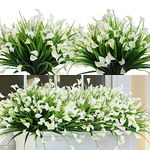 SOMYTING 8 Bundles Artificial Flowers Outdoors UV Resistant Faux Flowers Plastic Calla Lily Flowers Plants for Outside Hanging Planters Window Porch Home Garden Decoration (White)