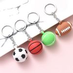 AK Store (Set of 4) 3D Basketball Football/Soccer Ball Rugby Tennis Ball Silicone Rubber Keychain, Bag Backpack Car Hanging Ornament Ball, Game Fan Keychain, Sports Reward Keyring