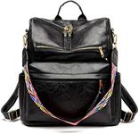 INOVERA (LABEL) Vegan Leather Girl's Travel Casual Collage Standard Backpack With Shoulder Strap (Black) (Medium Size)