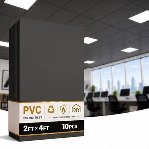 Waterproof Drop Ceiling Tiles 2x4, Smooth Black PVC Ceiling Panels, 10-Pack