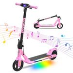 Gotrax Comet Foldable Kids Electric Scooter, 6" Solid Tire - Max 11 Km Range and 16Km/h Speed, Thumb-Throttle Control with Music Speaker & RGB Pedal Lights for Kid Over 6 Years Old, Pink