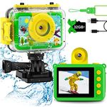 GKTZ Kids Waterproof Camera - 180 Rotatable 1080P HD Children Digital Action Camera Underwater Camera with 32GB SD Card, Birthday Toddler Toys for Boys Girls Age 3-14