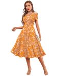 Women's & Girls' A-LINE MIDI Maxi Floral Dress Yellow