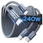 LISEN USB C to USB C Cable 240W, [6.6ft 2Pack] Nylon Braided Type C Cable Fast Charge for iPhone 17 Pro Max USBC Fast Charging Cord for iPhone Air 17 16 Samsung MacBook Pro M5 iPad Air Xbox, Midnight