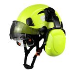 HaoYiShang Industrial Safety Helmet with Visor Ear defenders Muffs Black Hard Hat Vented OSHA Approved Hardhats hard hats construction Work Head Protection Certified Green Helmets Double goggles UK