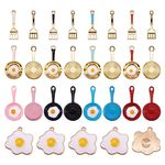 Craftdady 30pcs Fried Egg Breakfast Enamel Charms Frying Pan with Poached Egg & Cooking Shovel Dangle Pendants for Women Girl Earring Necklace Bracelet Making