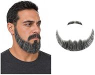 HC Honey Coco Black with Gray Highlights Real Human Hair Stick-On Beard and Mustache with Adhesive Tape for Costumes