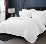 Castiqa Premium Glace Cotton Satin King Size Stripes Pattern Quilt Cover/Duvet Cover/Rajai Cover/Blanket Cover with Zipper Closure (Queen (80x90 inch), White)