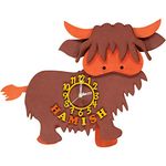 Little Timbers - Personalised Highland Cow Swinging Legs Pendulum Wall Clock - Handmade in Great Britain