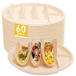 60 Pcs Large Disposable Taco Plates for Party, Cornstarch Taco Holder Plates with 2 Dipping Areas, Hold for 3 Tacos, Round Paper Taco Trays for Taco Night & Taco Tuesday, Microwave Safe