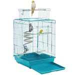 Yaheetech Metal Bird Cage with Open Play Top Teal Blue Travel Cage Parrot Cage Pet Home for Small Budgie/Finch/Canary/Green Cheek/Parakeet/Cockatiel