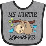 inktastic My Auntie Loves Me with Sloth and Hearts Baby Bib Heather and Black 2f1de