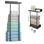 Towel Rack Wall Mounted, 75cm Adjustable Bathroom Towel Storage with Shelf and 3 Hooks for Small Bathroom, Hold 6 Large Bath Sheets, 2 Rail Towel Holder Rack for Rolled Salon Towel, Black