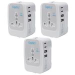Ceptics Travel Adapter India to Europe, USA, UK, Australia, Africa, Chile, Italy, UAE & World Travel Plug Adapter, Safe Compact & Powerful USB Adapter (Universal Travel Adapter with Type C, 3-Pack)