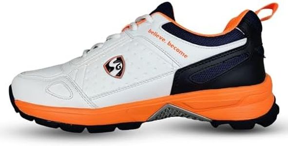 SG Unisex-Adult Club 6.0 Rubber Spikes Cricket Shoes, White/Navy/Orange - 10 Uk, White, Navy, Orange