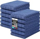 Homaxy Premium Cotton Kitchen Towels 16"x 28", Large Natural Ring Spun 390 GSM Dish Towels, Super Absorbent Terry Kitchen Hand Towels, Soft Tea Towel with Hanging Loop, Pure Navy Blue Design, 12 Pack