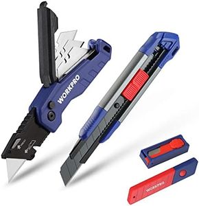 WORKPRO Utility Knife, 2-piece, Folding Box Cutter and 18mm Snap-off Knife, Light Weight Aluminum Body with Stainless Quick Change Blade Holder, Extra 20 SK5 Blades Included