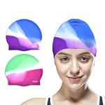 Vsidea Silicone Swim Caps, 2 Pack Durable Comfortable Adult Swimming Cap Elastomeric for Women Man Short Hair Long Hair…