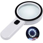Nazano Ultra-Clear Magnifying Glass with Light, Lightweight Handheld Reading Magnifier with 12 LED, Optical Glass Lens for Seniors, Macular Degeneration, Close Work, Coins & Pill Bottle
