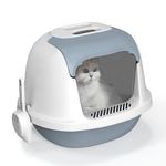 Cat Litter Tray Hooded, Litter box Plastic Litter Tray with Front Door Flap, Carbon Filter, Cats Enclosed Box Pan with Scoop,52x43x41.5cm