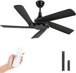 YITAHOME 52 Inch Black Ceiling Fan without Light, Solid Wood Blades Modern Ceiling Fan with Remote, Ceiling Fans with Reversible DC Motor For Indoor Outdoor, Memory Function