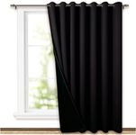 NICETOWN 100% Blackout Patio Curtains, Thermal Insulated Black Curtains for Sliding Door, Extra Wide Window Panels Full Light Blocking Halloween Curtains with Black Liner, W100 x L95 inch