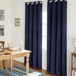 Exclusive Home Oxford Textured Sateen Thermal Grommet Top Curtain Panel Pair, Navy, 52x96, 2 Piece