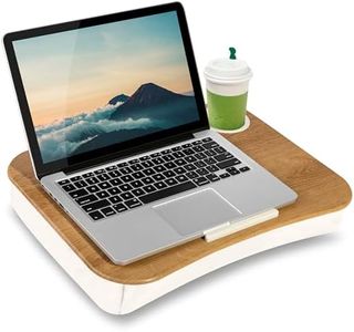 LAPGEAR Cup Holder Lap Desk with Device Ledge - White Oak Woodgrain - Fits up to 14 Inch Laptops - Style No. 46329