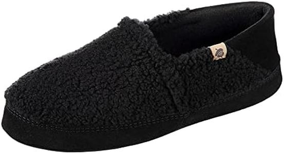 Acorn Men's Moc Slippers with Memory Foam Insole Suede Sidewall and Rubber Outsole, Black Berber With Collapsible Heel, 7.5-8.5