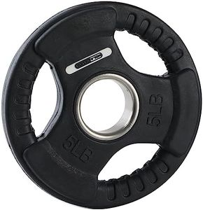 HolaHatha 5-Pound Olympic Rubber Coated Solid Cast Iron Weight Plate with Tri Grip Handle for Full Body Strength Training Workouts, Black