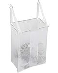 ALYER Wall Hanging Mesh Laundry Hamper,Over The Door Large Storage Bag with Big Metal Rim Opening,Hardware Included (White)