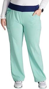 Iflex Scrubs for Women, Yoga-Inspired Knit Waistband Scrub Pants CK002, Soft Sea, XX-Large Plus Petite