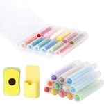 12pcs Dustless Chalk for Kids Colored Chalkboard Chalk with Pen Holder Blackboard Eraser Sidewalk Chalk for Kids Dust Free Chalk Crayons for Children Students Teacher Drawing Writing