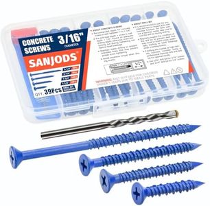 SANJODS Concrete Screw Anchor - 3/16" Diameter, 4 Sizes (1-1/4", 1-3/4", 2-1/4", 3-1/4") Set - Blue Flat Head Screws Kit for Anchoring to Masonry, Brick, Block, Cement or Stucco (Pack of 39)