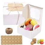 Gbateri 30 Pieces 6 inch Kraft Cake Boxes with Window, White Bakery Boxes, Cookie Box with Display, Brownie Boxes, Cardboard Food Boxes Treat Gift Boxes with Stickers for Cupcakes Pastries Donuts