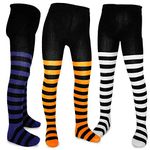 TeeHee Little Girls and Toddlers Fashion Tights 3 Pair Pack (6-8 Years, Halloween Stripes)