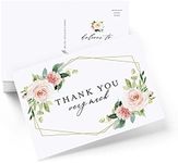 Bliss Collections Thank You Postcards, Geometric Floral, Cards for Weddings, Receptions, Baby or Bridal Showers, Birthdays, Graduations, Parties, Celebrations or Special Events, 4"x6" (50 Cards)