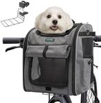 DAISTERN Foldable Front Bike Basket for Dogs, 4-in-1 Pet Carrier Backpack/Shoulder Bag/Car Seat with Heavy-Duty L-Shaped Mount Φ2.17 inch, Waterproof Cushion & Reflective Strips, Supports Up to 22lbs