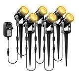 T-SUNUS Garden Spotlights Mains Powered, Landscape Spot Lighting 6 Pack & Garden Lights Low Voltage 12V Spike Light Outdoor with Spike Stand for Garden, Yard, Lawn (Warm White)