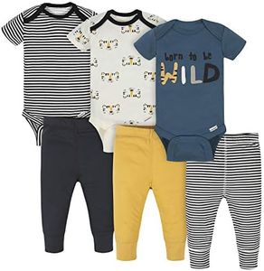 Onesies Brand Baby 3 Onesies 3 Pants Outfit Bundle Mix n Match Newborn to 12M, Black Yellow Tiger Stripe, 3-6 Months