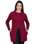 Varenyam Woollen Round Neck Women's Long Cardigan(8304Magental)