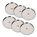 Sumeet Stainless-Steel Heavy Gauge Dinner Plates with Mirror Finish-32.3cm Dia, Set of 6pc, Silver